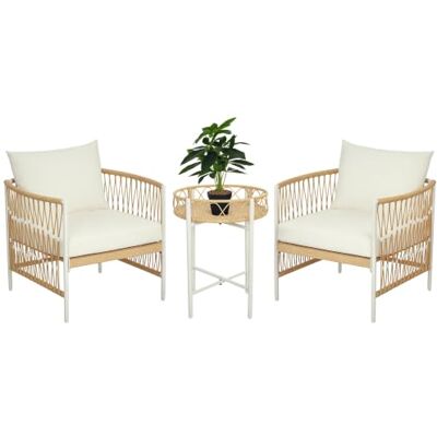 Outsunny Tuinset rotan 3-delige balkonkussens geel+crème Tuinset: 2 stoelen, salontafel, voor balkon en terras Outsunny Tuinset rotan 3-delige balkonkussens geel+crème Tuinset: 2 stoelen, salontafel, voor balkon en terras