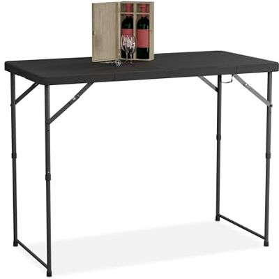 Relaxdays Tuintafel, inklapbaar, 74 x 120 x 60 cm, kunststof, staal, in hoogte verstelbaar, 6 personen, campingtafel, zwart Relaxdays Tuintafel, inklapbaar, 74 x 120 x 60 cm, kunststof, staal, in hoogte verstelbaar, 6 personen, campingtafel, zwart