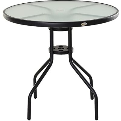 Outsunny Ronde tafel, bistro, tuin, parasol, Ø 80 x 72 cm, zwart Outsunny Ronde tafel, bistro, tuin, parasol, Ø 80 x 72 cm, zwart