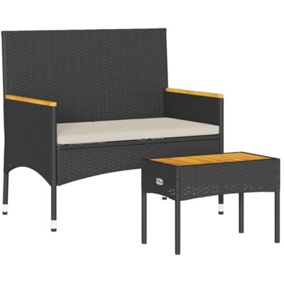 vidaXL Tuinbank 2-zits met kussen/tafel, zwart, polyrotan, buitenbank, terrasbank, tuinstoel, parkbank vidaXL Tuinbank 2-zits met kussen/tafel, zwart, polyrotan, buitenbank, terrasbank, tuinstoel, parkbank