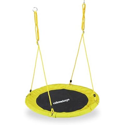 Relaxdays Vogelschommel, rond, 90 cm, om op te hangen, voor kinderen, volwassenen, tuin, buiten, Ø 90 cm, 100 kg, geel Relaxdays Vogelschommel, rond, 90 cm, om op te hangen, voor kinderen, volwassenen, tuin, buiten, Ø 90 cm, 100 kg, geel