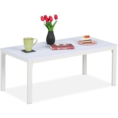 Relaxdays Tuintafel, weerbestendig, houtlook, terras, balkon, 39 x 98 x 48 cm, buitentafel, wit Relaxdays Tuintafel, weerbestendig, houtlook, terras, balkon, 39 x 98 x 48 cm, buitentafel, wit