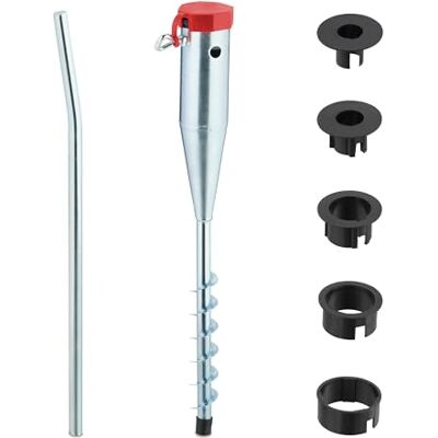 Relaxdays Grondanker voor parasol en wasrek, staafdikte 25-55 mm, om te schroeven, staal, zilver/rood, 1 stuk Relaxdays Grondanker voor parasol en wasrek, staafdikte 25-55 mm, om te schroeven, staal, zilver/rood, 1 stuk