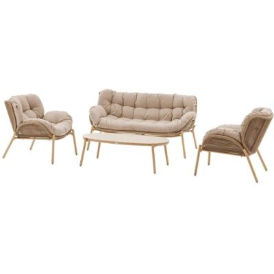 HESPERIDE Hespéride – Tuinmeubelset Meloane 5-zits beige – roestvrij epoxystaal, gevlochten hars en waterafstotende polyesterkussens – 3-zitsbank, 2 stoelen, salontafel met gestructureerd stenen dienblad HESPERIDE Hespéride – Tuinmeubelset Meloane 5-zits beige – roestvrij epoxystaal, gevlochten hars en waterafstotende polyesterkussens – 3-zitsbank, 2 stoelen, salontafel met gestructureerd stenen dienblad