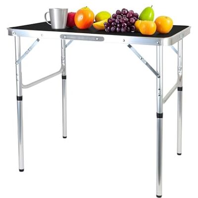 Relaxdays Campingtafel, inklapbaar, in hoogte verstelbaar, 70 x 75 x 55 cm (h x b x d), aluminium, MDF, weerbestendig, tuintafel, zwart Relaxdays Campingtafel, inklapbaar, in hoogte verstelbaar, 70 x 75 x 55 cm (h x b x d), aluminium, MDF, weerbestendig, tuintafel, zwart