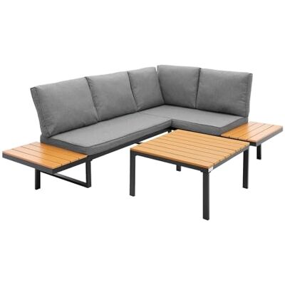 ML DESIGN modern living ML-Design Tuinmeubelset, 3 stuks, grijs, houtlook, bestaande uit modulaire hoekbank, salontafel en kussens, groep stoelen, terras, balkon, lounge, weerbestendig ML DESIGN modern living ML-Design Tuinmeubelset, 3 stuks, grijs, houtlook, bestaande uit modulaire hoekbank, salontafel en kussens, groep stoelen, terras, balkon, lounge, weerbestendig