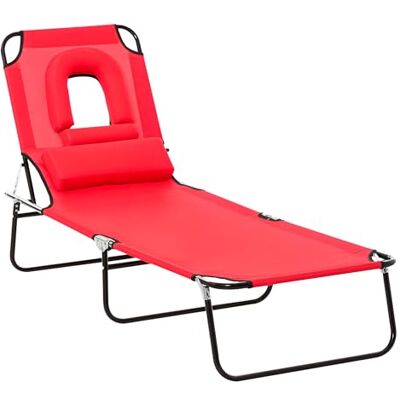 Outsunny Zonnebad, opvouwbaar, kantelbaar, 4 posities, ligstoel, 3 kussens, rood Outsunny Zonnebad, opvouwbaar, kantelbaar, 4 posities, ligstoel, 3 kussens, rood