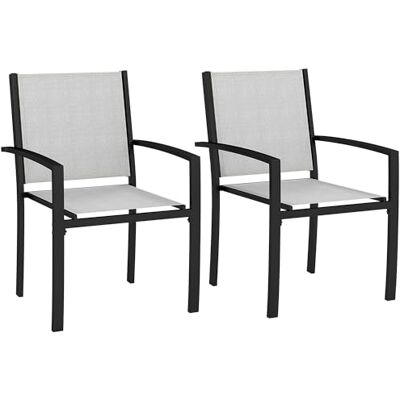 Outsunny Set van 2 tuinstoelen, stapelbaar, voor buiten, met armleuningen, stalen frame voor tuin, zwembad, terras, lichtgrijs Outsunny Set van 2 tuinstoelen, stapelbaar, voor buiten, met armleuningen, stalen frame voor tuin, zwembad, terras, lichtgrijs