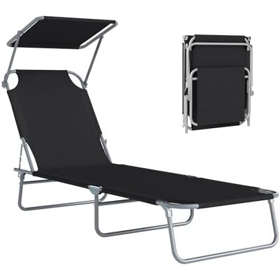 Outsunny Transat Bain de Soleil Pliable Chaise Longue Pliante Grand Confort Dossier Inclinable Multi-Positions et Pare-Soleil Réglable 187L x 58l x 36H cm Noir Outsunny Transat Bain de Soleil Pliable Chaise Longue Pliante Grand Confort Dossier Inclinable Multi-Positions et Pare-Soleil Réglable 187L x 58l x 36H cm Noir