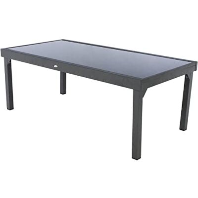 HESPERIDE Uitschuifbare tuintafel Piazza grafietgrijs – 12-zits – aluminium roestvrij gehard glas – buitenmeubel, uittrekbaar HESPERIDE Uitschuifbare tuintafel Piazza grafietgrijs – 12-zits – aluminium roestvrij gehard glas – buitenmeubel, uittrekbaar