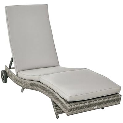 Outsunny Bain de Soleil Transat Grand Confort – rugleuning 5 standen kantelbaar – matras met afneembare overtrek – polyrotan (grijs) Outsunny Bain de Soleil Transat Grand Confort – rugleuning 5 standen kantelbaar – matras met afneembare overtrek – polyrotan (grijs)