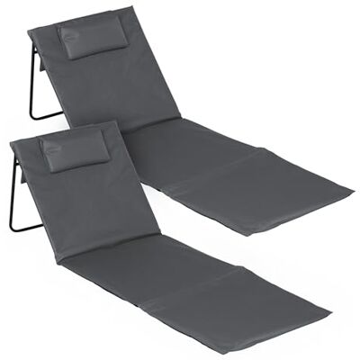 Spetebo Set van 2 opvouwbare strandmatten met verstelbare rugleuning, grijs, 145 x 48 cm, met kussen, ligstoel, tuin, strand, zon voor tuin, camping, picknick, reizen, vakantie Spetebo Set van 2 opvouwbare strandmatten met verstelbare rugleuning, grijs, 145 x 48 cm, met kussen, ligstoel, tuin, strand, zon voor tuin, camping, picknick, reizen, vakantie