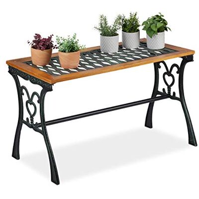 Relaxdays Tuintafel, rechthoekig, buiten, vintage, hout en gietijzer, HLP 58 x 98 x 47 cm, balkon, natuurzwart Relaxdays Tuintafel, rechthoekig, buiten, vintage, hout en gietijzer, HLP 58 x 98 x 47 cm, balkon, natuurzwart