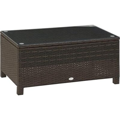 Outsunny Salontafel voor de tuin, dienblad, gehard glas, 5 mm, rotan, gevlochten, 85 x 50 x 39 cm, max. 50 kg, bruin Outsunny Salontafel voor de tuin, dienblad, gehard glas, 5 mm, rotan, gevlochten, 85 x 50 x 39 cm, max. 50 kg, bruin