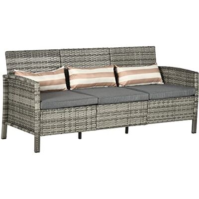 Outsunny Rotan bank met kussens, 3-zits, tuinbank, staal, grijs, 173 x 68 x 78 cm Outsunny Rotan bank met kussens, 3-zits, tuinbank, staal, grijs, 173 x 68 x 78 cm