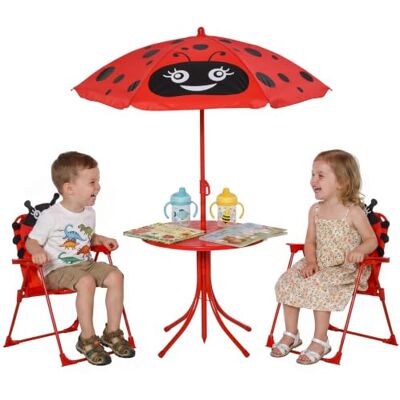 Outsunny Tuinmeubelset voor kinderen, 4-delig, kikkerdesign, rood Ronde tafel, 2 klapstoelen, parasol, epoxymetaal, Oxford Outsunny Tuinmeubelset voor kinderen, 4-delig, kikkerdesign, rood Ronde tafel, 2 klapstoelen, parasol, epoxymetaal, Oxford