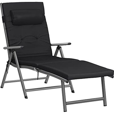 SONGMICS Ligstoel, ligstoel met matras van 6 cm dik, van aluminium, roestvrij, ademend, kantelbaar, maximale belasting 150 kg, zwart GCB24BK SONGMICS Ligstoel, ligstoel met matras van 6 cm dik, van aluminium, roestvrij, ademend, kantelbaar, maximale belasting 150 kg, zwart GCB24BK