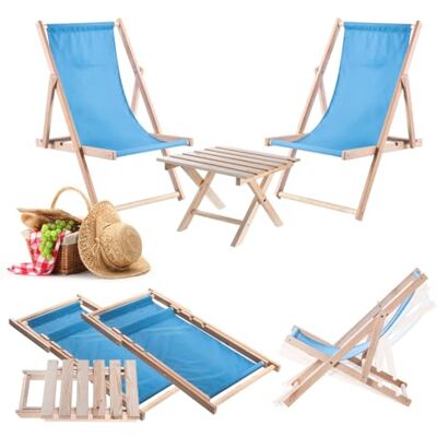 KADAX Klaptafel met 2 ligstoelen, kleine houten tuintafel, bijzettafel voor balkon en tuin, kleine opvouwbare salontafel (blauw) KADAX Klaptafel met 2 ligstoelen, kleine houten tuintafel, bijzettafel voor balkon en tuin, kleine opvouwbare salontafel (blauw)