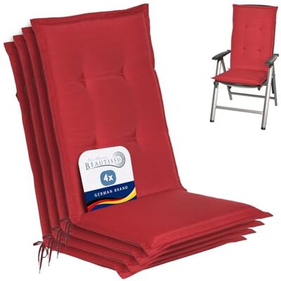 Beautissu Set van 4 kussens met hoge rugleuning voor tuinstoel, extra 120 x 50 cm, rood, 6 cm, zachte en lichtechte, uv-bestendige comfortabele zitting, buiten, zitting, meubels, loft HL Beautissu Set van 4 kussens met hoge rugleuning voor tuinstoel, extra 120 x 50 cm, rood, 6 cm, zachte en lichtechte, uv-bestendige comfortabele zitting, buiten, zitting, meubels, loft HL