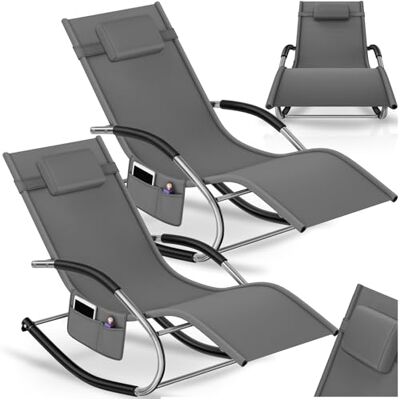tectake ® Taya Ligstoelen, 2 stuks, ergonomische ligstoel voor tuin, terras, balkon, relaxstoelen met schommelfunctie, tuinstoelen met armleuningen, hoofdsteun tectake ® Taya Ligstoelen, 2 stuks, ergonomische ligstoel voor tuin, terras, balkon, relaxstoelen met schommelfunctie, tuinstoelen met armleuningen, hoofdsteun