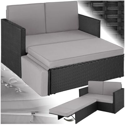 tectake Tuinmeubelset, rotan, 2-zitsbank, UV-bestendig, met stalen frame, dik, waterdicht en wasbaar, eenvoudige installatie, tuinmeubels en tuinmeubels tectake Tuinmeubelset, rotan, 2-zitsbank, UV-bestendig, met stalen frame, dik, waterdicht en wasbaar, eenvoudige installatie, tuinmeubels en tuinmeubels