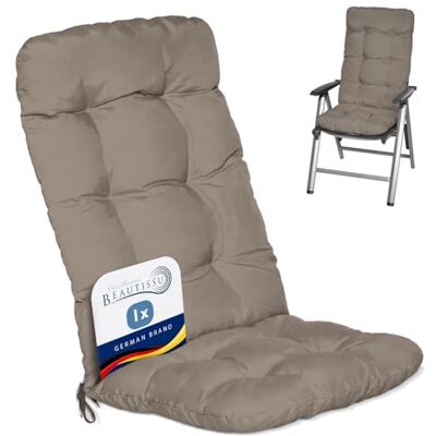 Beautissu Kussen voor buiten, tuin, hoge rugleuning, voor stoel, balkon 120 x 50 x 8 cm, taupe voor terras of balkon, ligstoel Flair HL Beautissu Kussen voor buiten, tuin, hoge rugleuning, voor stoel, balkon 120 x 50 x 8 cm, taupe voor terras of balkon, ligstoel Flair HL