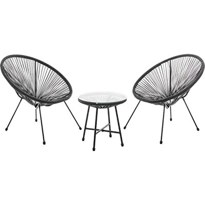 Juskys Ostana 3-delige balkonmeubelset, tafel en 2 stoelen, elegante set voor balkon, terras en tuin, tuinmeubelset voor balkon, zwart Juskys Ostana 3-delige balkonmeubelset, tafel en 2 stoelen, elegante set voor balkon, terras en tuin, tuinmeubelset voor balkon, zwart