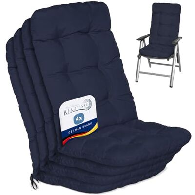 Beautissu Flair HL Kussen voor buiten, tuin, set met 4 kussens voor stoel, stoel of ligstoel, tuin, terras of balkon, 120 x 50 x 8 cm, hoge rugleuning, donkerblauw Beautissu Flair HL Kussen voor buiten, tuin, set met 4 kussens voor stoel, stoel of ligstoel, tuin, terras of balkon, 120 x 50 x 8 cm, hoge rugleuning, donkerblauw