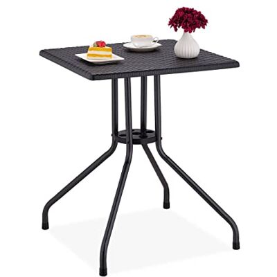 Relaxdays Tuintafel in rotan look, vierkant, H x B x D: 75 x 61 x 61 cm, balkon, kunststof, metaal, buiten, zwart Relaxdays Tuintafel in rotan look, vierkant, H x B x D: 75 x 61 x 61 cm, balkon, kunststof, metaal, buiten, zwart