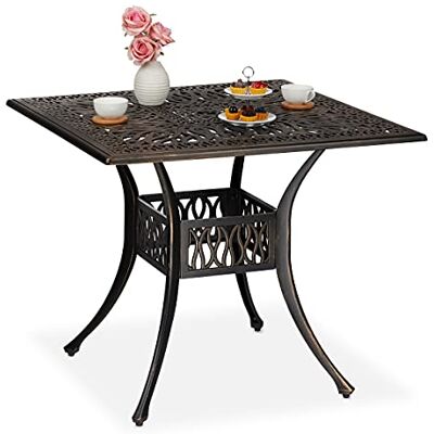 Relaxdays Tuintafel met gat voor parasol, antieke look, gegoten aluminium, HLP 75 x 90 x 90 cm, vierkant, zwart/brons Relaxdays Tuintafel met gat voor parasol, antieke look, gegoten aluminium, HLP 75 x 90 x 90 cm, vierkant, zwart/brons