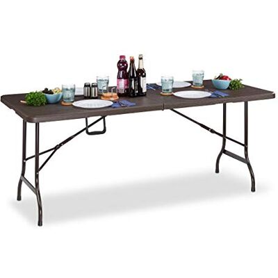 Relaxdays Tuintafel, houteffect, vierkant, opvouwbaar, veiligheidsstang, handvat, h x b x d 73 x 180 x 74 cm, bruin Relaxdays Tuintafel, houteffect, vierkant, opvouwbaar, veiligheidsstang, handvat, h x b x d 73 x 180 x 74 cm, bruin