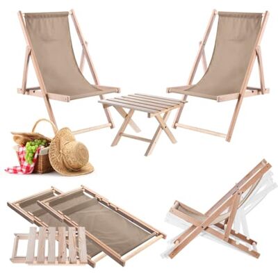 KADAX Klaptafel met 2 ligstoelen, kleine tuintafel van hout, bijzettafel voor balkon en tuin, kleine inklapbare salontafel (beige) KADAX Klaptafel met 2 ligstoelen, kleine tuintafel van hout, bijzettafel voor balkon en tuin, kleine inklapbare salontafel (beige)