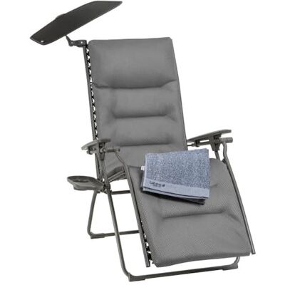 Lafuma BeComfort Gravity Zero Evolution gewatteerde relaxstoel Ash grijs en accessoires Lafuma BeComfort Gravity Zero Evolution gewatteerde relaxstoel Ash grijs en accessoires