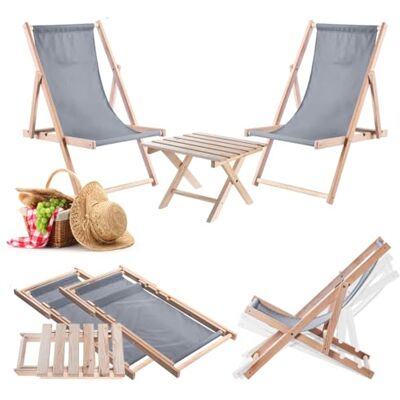 KADAX Klaptafel met 2 ligstoelen, kleine tuintafel van hout, bijzettafel voor balkon en tuin, kleine inklapbare salontafel (grijs) KADAX Klaptafel met 2 ligstoelen, kleine tuintafel van hout, bijzettafel voor balkon en tuin, kleine inklapbare salontafel (grijs)