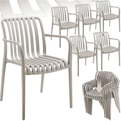 tectake ® Set van 6 tuinstoelen met armleuningen, tuinmeubelen voor tuintafel, campingtafel, stapelbaar, tuin, terras of balkon, weerbestendig en uv-bestendig, taupe tectake ® Set van 6 tuinstoelen met armleuningen, tuinmeubelen voor tuintafel, campingtafel, stapelbaar, tuin, terras of balkon, weerbestendig en uv-bestendig, taupe