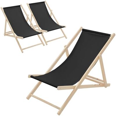 ECD Germany Set van 3 opvouwbare ligstoelen van chileens hout, zwart, verstelbare rugleuning, 3 ligposities, tot 120 kg, stoffen zonnebad voor strand, tuin, terras, camping ECD Germany Set van 3 opvouwbare ligstoelen van chileens hout, zwart, verstelbare rugleuning, 3 ligposities, tot 120 kg, stoffen zonnebad voor strand, tuin, terras, camping