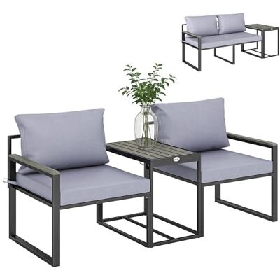 Outsunny Tuinmeubelset 3-delig – tuinset met kussens 14 cm en armleuningen van hout-kunststofcomposiet: balkonmeubels met 2 stoelen en bijzettafel, zitting van textiel, grijs Outsunny Tuinmeubelset 3-delig – tuinset met kussens 14 cm en armleuningen van hout-kunststofcomposiet: balkonmeubels met 2 stoelen en bijzettafel, zitting van textiel, grijs