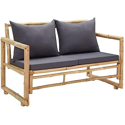 vidaXL Tuinbank met kussens, voor buiten, terrasbank, tuinmeubelen, terrasbank, achtertuin, 115 cm, bamboe vidaXL Tuinbank met kussens, voor buiten, terrasbank, tuinmeubelen, terrasbank, achtertuin, 115 cm, bamboe
