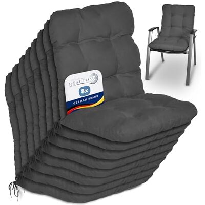 Beautissu Flair NL Set van 8 kussens voor buiten, tuin, voor stoel, stoel of ligstoel, tuin, terras of balkon, 100 x 50 x 8 cm, rugleuning standaard, antraciet Beautissu Flair NL Set van 8 kussens voor buiten, tuin, voor stoel, stoel of ligstoel, tuin, terras of balkon, 100 x 50 x 8 cm, rugleuning standaard, antraciet