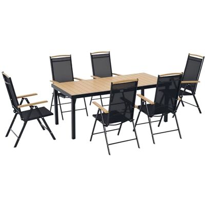 Outsunny Tuinmeubelen voor buiten, 6 personen, tuintafel voor buiten met 6 stoelen, aluminium frame, tafel 190 cm, inklapbare en kantelbare stoelen, terrasmeubels, terras, natuurlijk hout Outsunny Tuinmeubelen voor buiten, 6 personen, tuintafel voor buiten met 6 stoelen, aluminium frame, tafel 190 cm, inklapbare en kantelbare stoelen, terrasmeubels, terras, natuurlijk hout