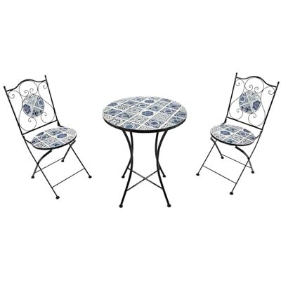 AXI Amélie tafel en bistrostoel, 2 stoelen, 1 tafel, bistroset voor buiten, blauw, Delfts bistrotafel, bistrotafel, mozaïek voor tuin/balkon/terras AXI Amélie tafel en bistrostoel, 2 stoelen, 1 tafel, bistroset voor buiten, blauw, Delfts bistrotafel, bistrotafel, mozaïek voor tuin/balkon/terras
