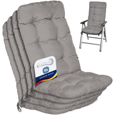 Beautissu Flair HL Kussen voor buiten, tuin, set met 4 kussens voor stoel, stoel of ligstoel, tuin, terras of balkon, 120 x 50 x 8 cm, hoge rugleuning, lichtgrijs Beautissu Flair HL Kussen voor buiten, tuin, set met 4 kussens voor stoel, stoel of ligstoel, tuin, terras of balkon, 120 x 50 x 8 cm, hoge rugleuning, lichtgrijs