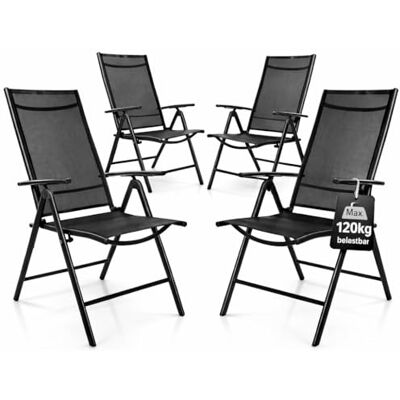 BigDean Set van 4 klapstoelen met hoge rugleuning, belastbaar tot 120 Balkonstoel, 7-voudig verstelbaar, voor tuin, terras en camping, klapstoel, balkon, tuinstoelen BigDean Set van 4 klapstoelen met hoge rugleuning, belastbaar tot 120 Balkonstoel, 7-voudig verstelbaar, voor tuin, terras en camping, klapstoel, balkon, tuinstoelen