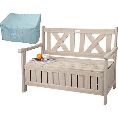 needs&wants ® Tuinbank van weerbestendig hout met opbergruimte en deksel, klassieke 2-zitsbank, massief zitbox, tuin, outdoor, grijs/beige needs&wants ® Tuinbank van weerbestendig hout met opbergruimte en deksel, klassieke 2-zitsbank, massief zitbox, tuin, outdoor, grijs/beige