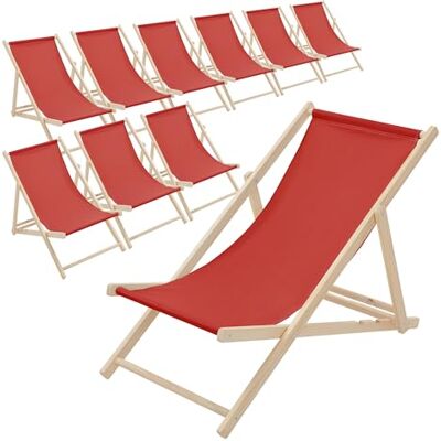 ECD Germany Set van 10 opvouwbare ligstoelen van Chileense hout, rood, verstelbare rugleuning, 3 ligposities, tot 120 kg, zonnebed van stof voor strand, tuin, terras, camping ECD Germany Set van 10 opvouwbare ligstoelen van Chileense hout, rood, verstelbare rugleuning, 3 ligposities, tot 120 kg, zonnebed van stof voor strand, tuin, terras, camping