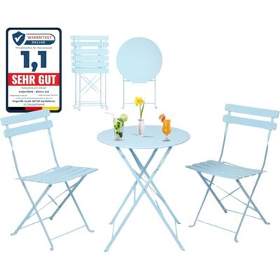 Albatros Bistroset 3-delig blauw Bistrotafel met 2 stoelen Stoelen en klaptafel van robuust metaal Ideaal als balkonmeubelset of tuinmeubelset in design Albatros Bistroset 3-delig blauw Bistrotafel met 2 stoelen Stoelen en klaptafel van robuust metaal Ideaal als balkonmeubelset of tuinmeubelset in design