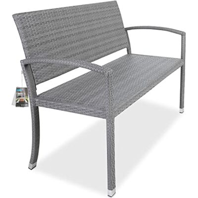 Casaria ® Tuinbank van polyrotan, weerbestendig, uv-bestendig, 2-zits, 122 x 58 x 87 cm, maximale belasting 320 kg, voor terras, balkon, grijs Casaria ® Tuinbank van polyrotan, weerbestendig, uv-bestendig, 2-zits, 122 x 58 x 87 cm, maximale belasting 320 kg, voor terras, balkon, grijs
