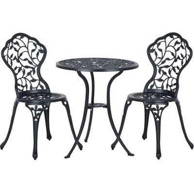 Outsunny 3-delige bistroset van gietijzer, aluminium, 2 stoelen en 1 ronde tafel, tuinmeubelen voor buiten voor 2 personen Outsunny 3-delige bistroset van gietijzer, aluminium, 2 stoelen en 1 ronde tafel, tuinmeubelen voor buiten voor 2 personen