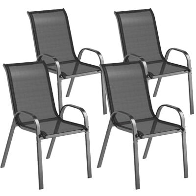 Outsunny Tuinstoelen, stapelbaar, hoge rugleuning, schuin, zwart, 4 stuks Ademende mesh-stof, stalen frame, tuinstoel voor buiten Outsunny Tuinstoelen, stapelbaar, hoge rugleuning, schuin, zwart, 4 stuks Ademende mesh-stof, stalen frame, tuinstoel voor buiten