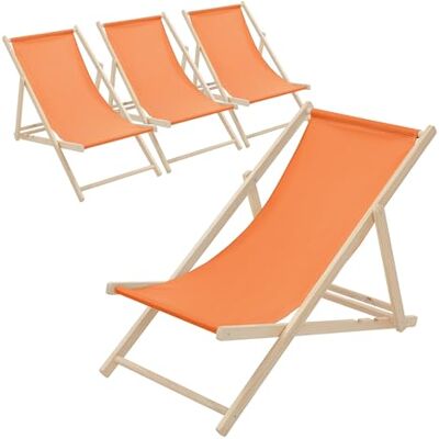 ECD Germany Set van 4 opvouwbare ligstoelen van chileens hout, oranje, verstelbare rugleuning, 3 ligposities, tot 120 kg, stoffen zonnebad voor strand, tuin, terras, camping ECD Germany Set van 4 opvouwbare ligstoelen van chileens hout, oranje, verstelbare rugleuning, 3 ligposities, tot 120 kg, stoffen zonnebad voor strand, tuin, terras, camping